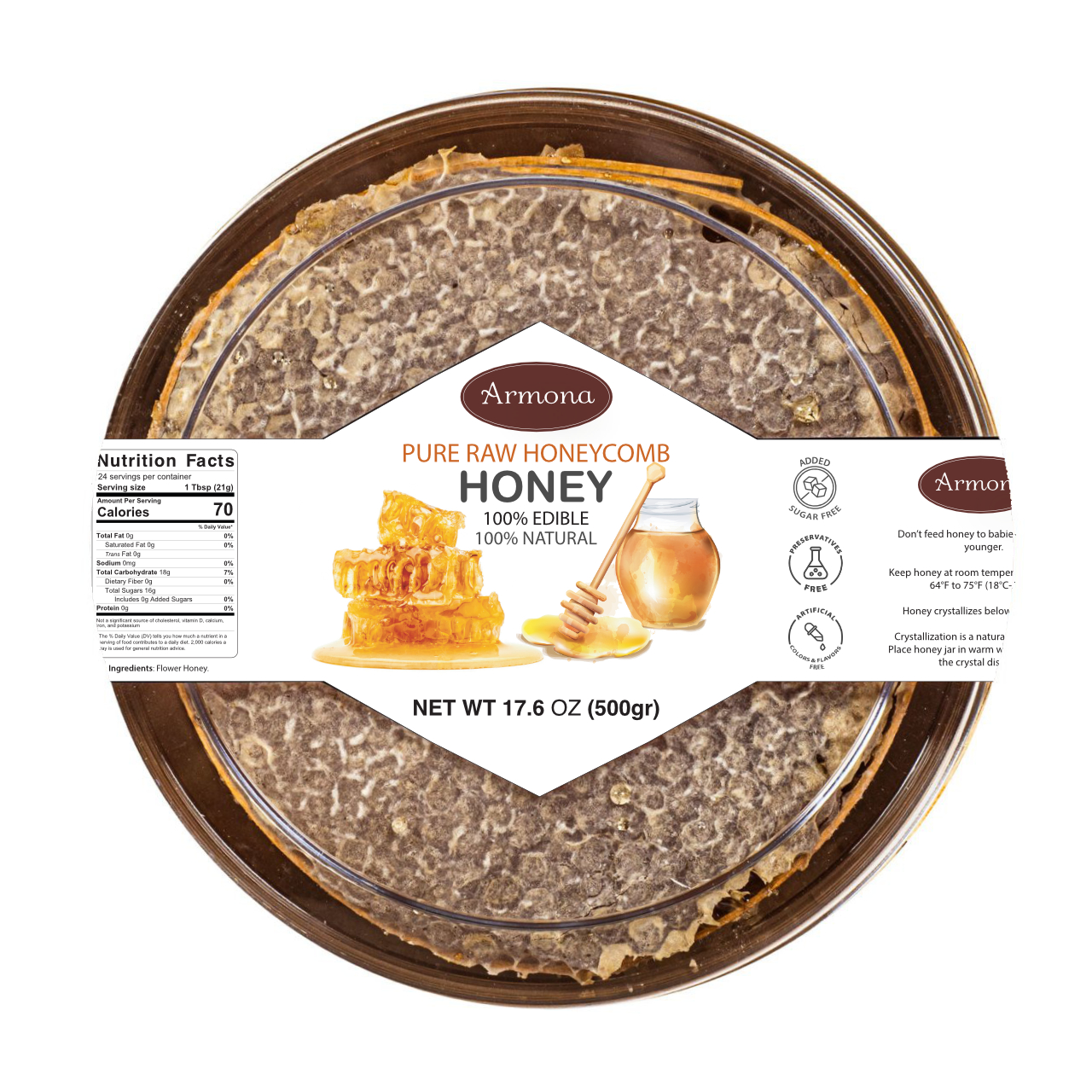 Armona Pure Raw Honeycomb 17.6oz (500gr) - rafanainc